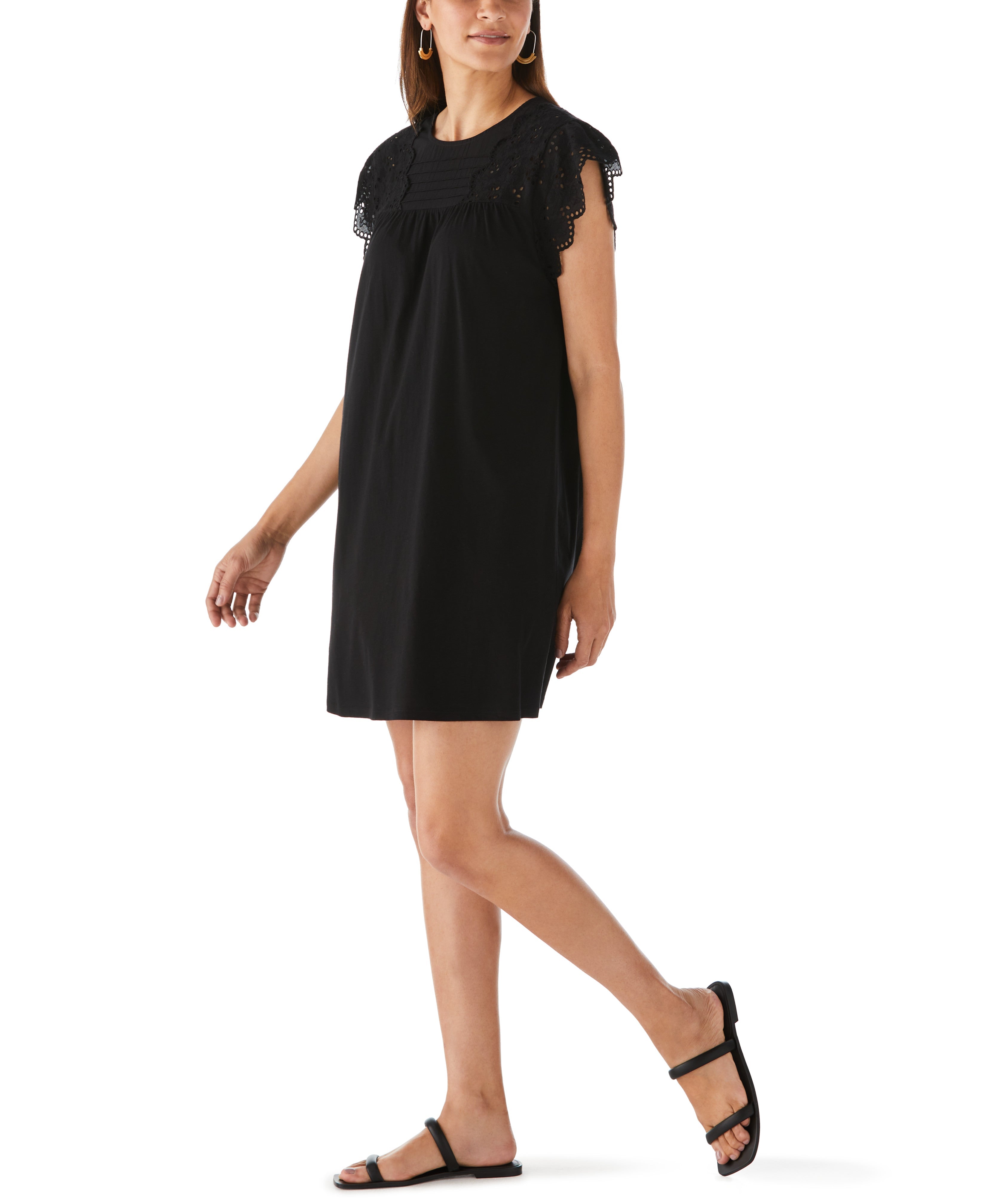 Ella by Rafaella Women's Petite Knit Eyelet Dress in Black, Size MP, Solid, 100% Cotton Ella by Rafaella Women's Petite Knit Eyelet Dress in Black, Size MP, Solid, 100% Cotton