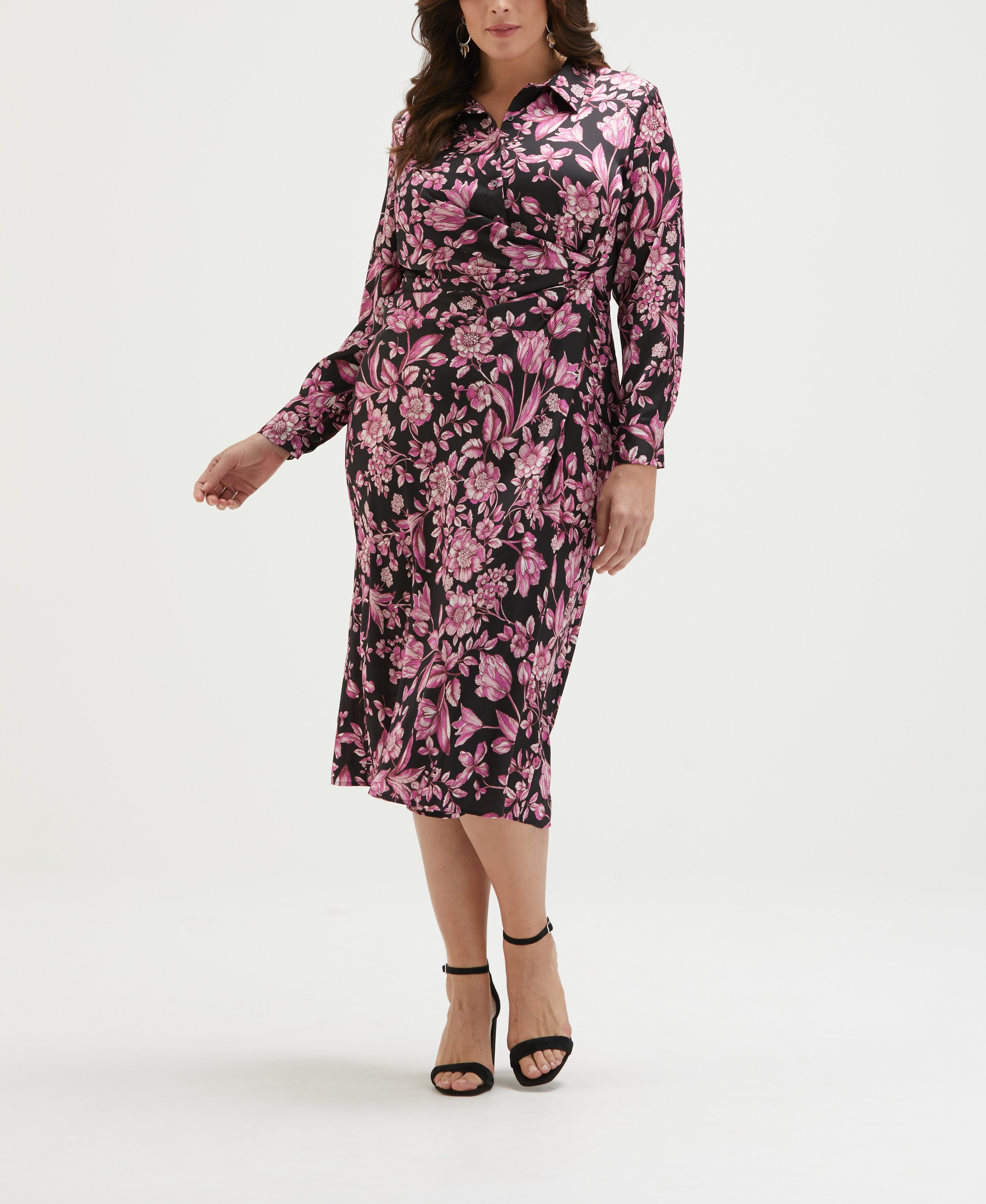 plus size floral midi dress Women's Plus Size Floral Print Gathered Midi Dress – Rafaella