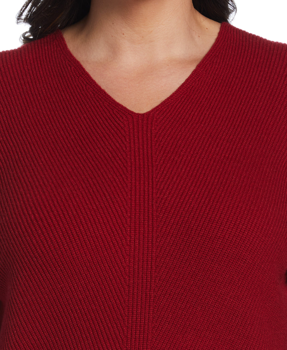 Ribbed V‑Neck Bell Sleeve Sweater main image 0