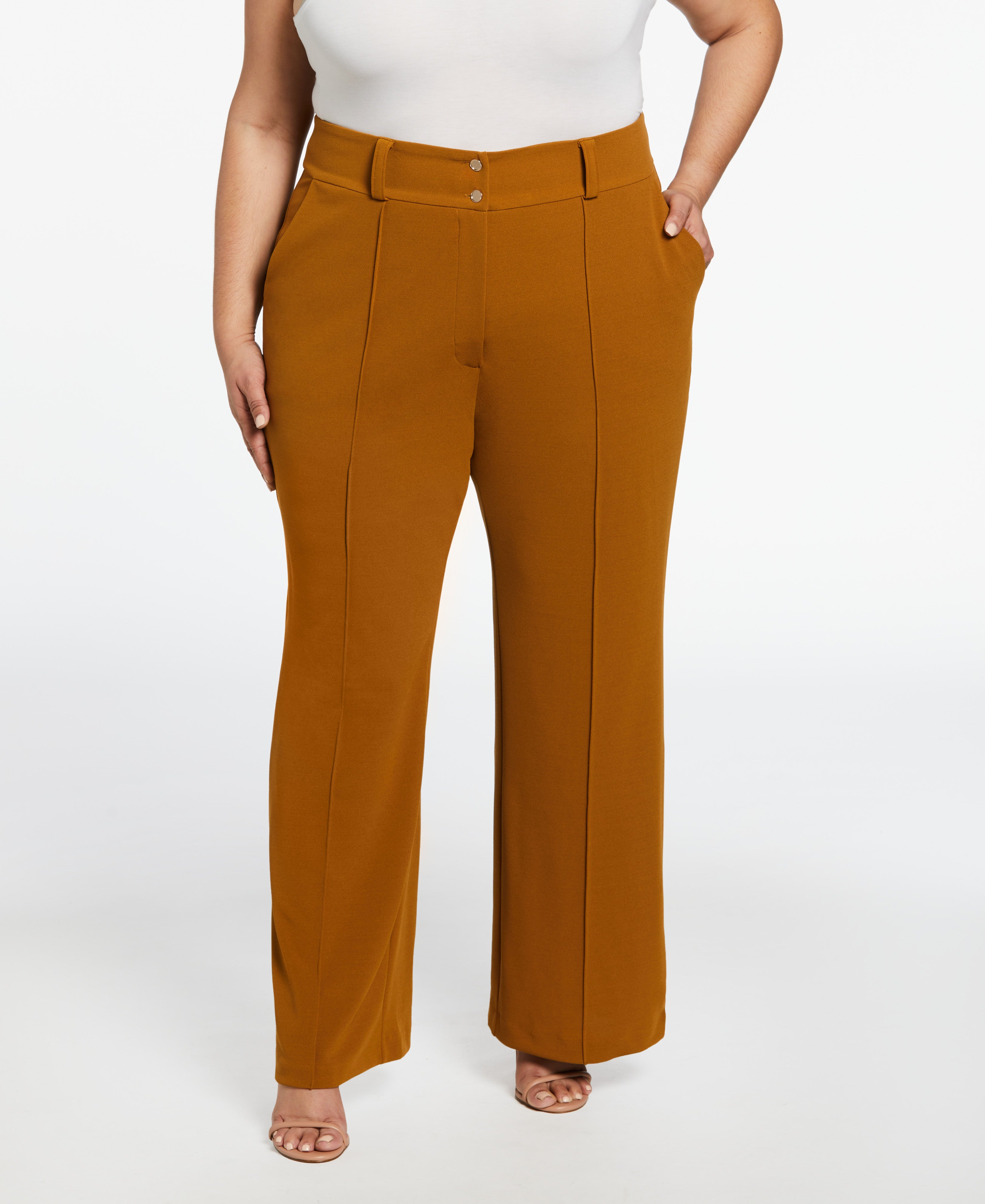 plus size women dress pants Ella Rafaella Plus Size Wide Leg Pants - Black