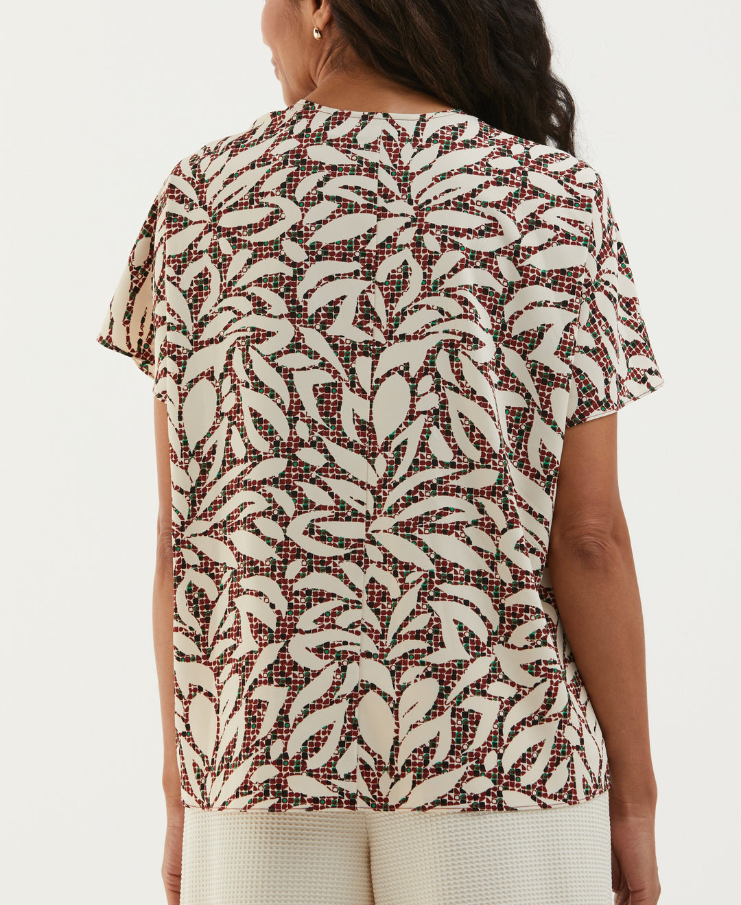Beach Geo Print Layered Dolman Sleeve Blouse (White Swan) 