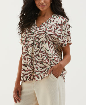 Beach Geo Print Layered Dolman Sleeve Blouse (White Swan) 