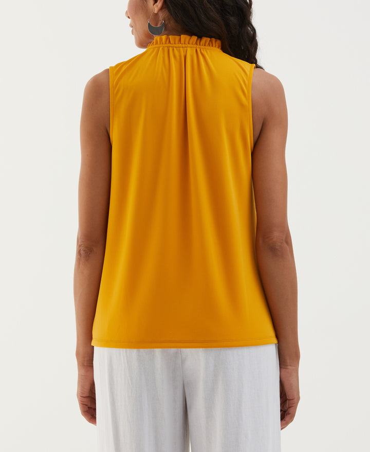 Button Front Ruffle Tank Top (Golden Glow) 