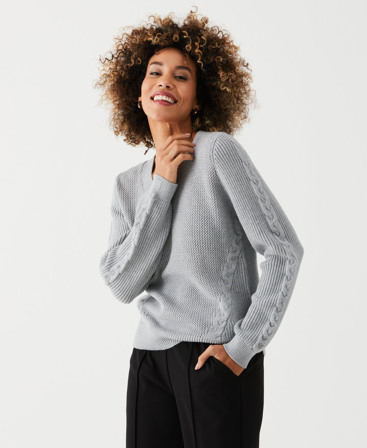 【2plan】Riod Air V-neck Knit Women's Cable Knit V-Neck Sweater | Rafaella
