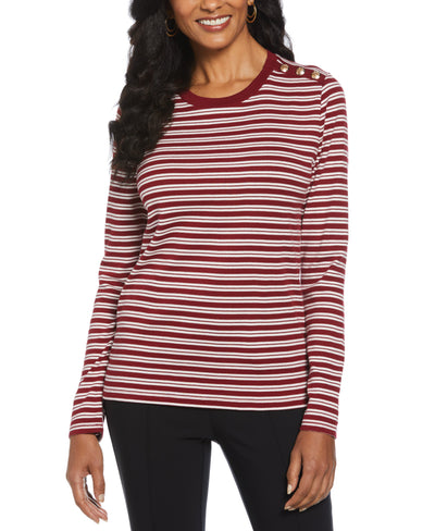 Candy Stripe Button Detail Top (Rhubarb) 