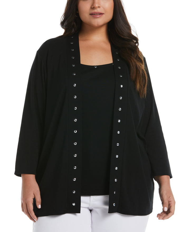 Cardigan Sweater with Hardware Trim (Black) 