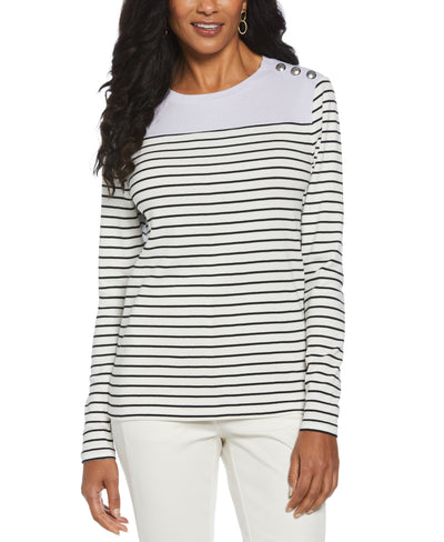 Color Block Stripe Button Detail Top (Star White) 
