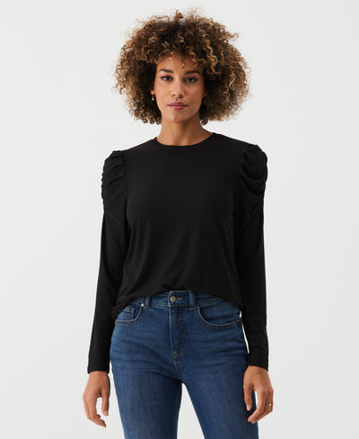 Crew Neck Puff Sleeve Top (Black) 