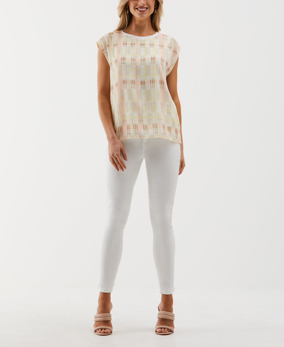 Crosshatch Print Top (Bisque) 