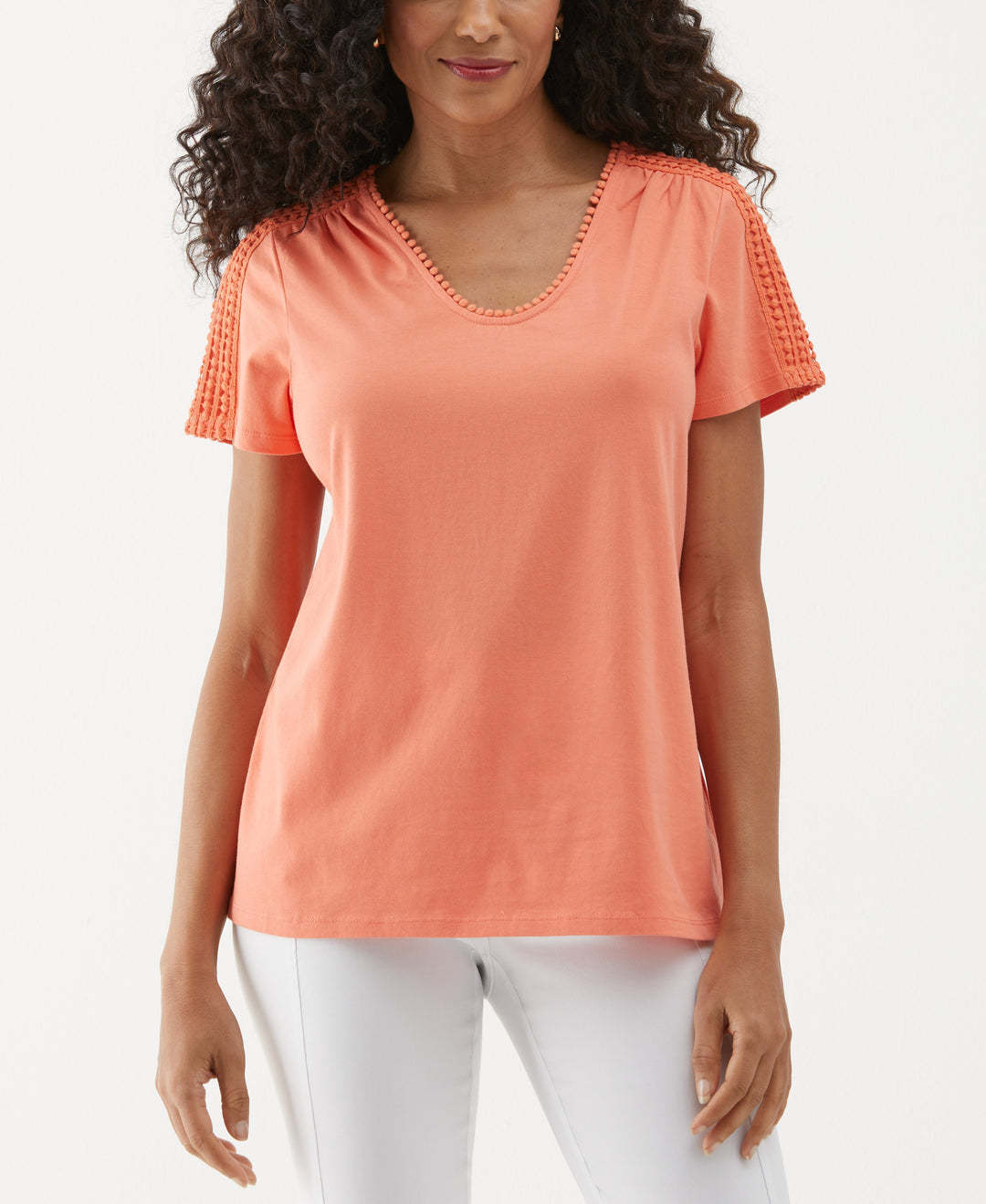 Dot Trim Tee (Coral) 