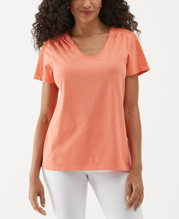Dot Trim Tee (Coral) 