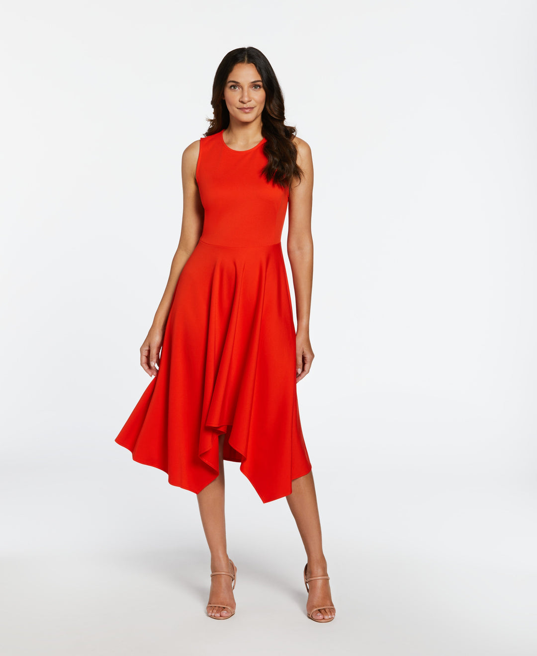 Draped Skirt Sleeveless Ponte Dress (Orange Com) 