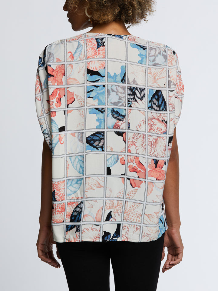 Eco Fabric Ruched Tie Sleeve V-Neck Top (Egret) 