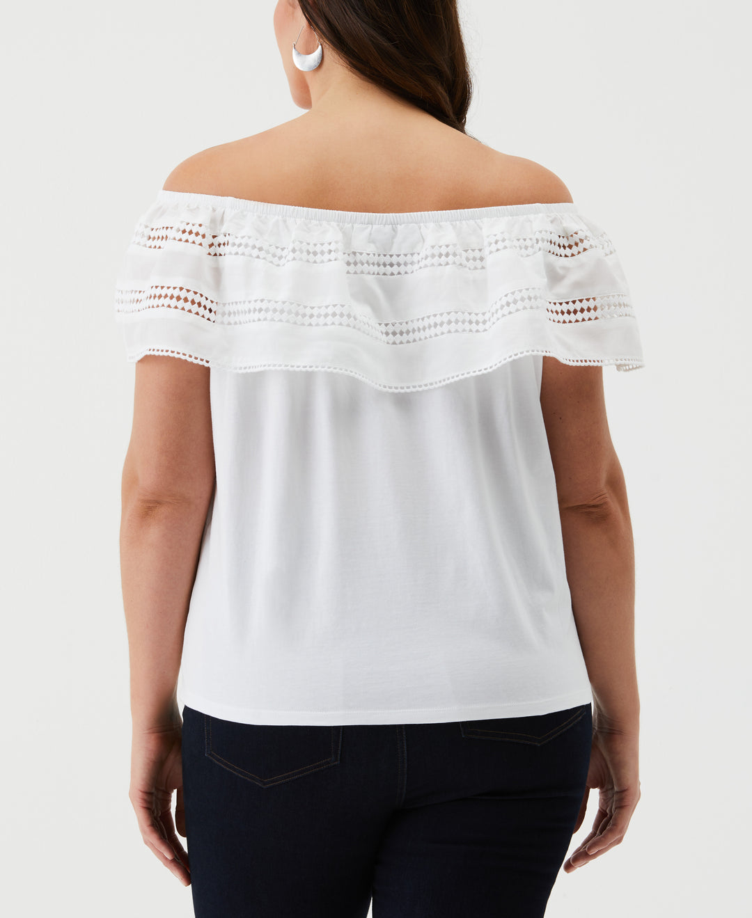 Embroidered Off The Shoulder Top (White) 