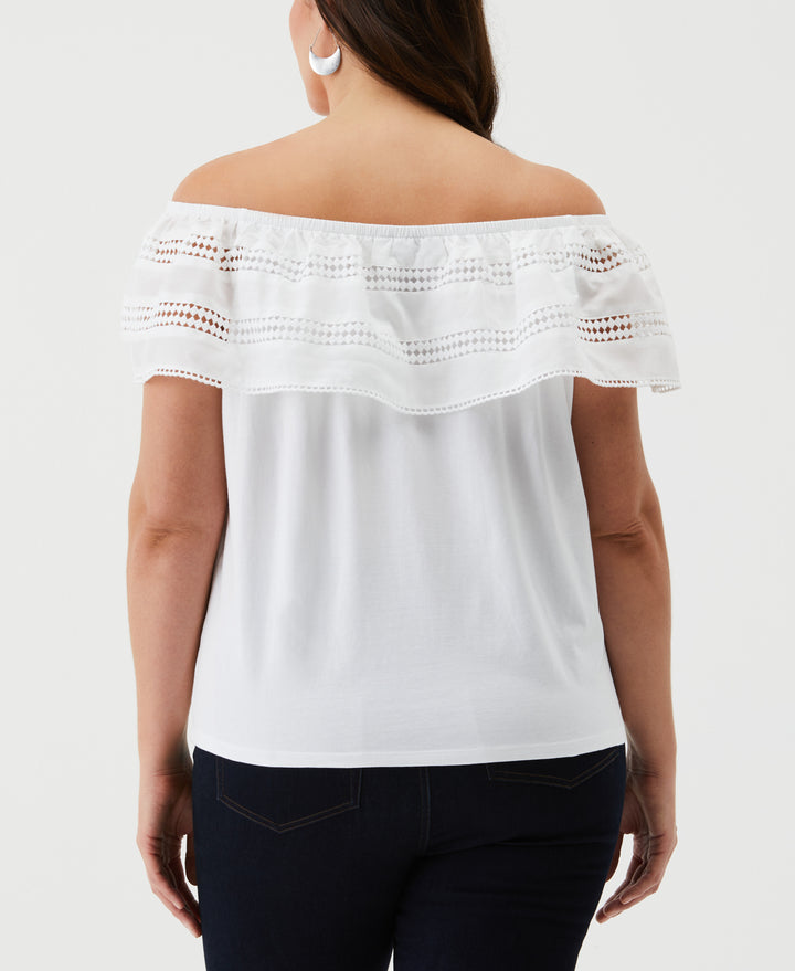 Embroidered Off The Shoulder Top (White) 