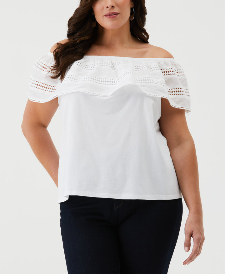 Embroidered Off The Shoulder Top (White) 