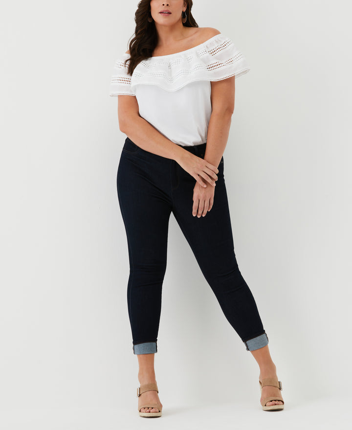 Embroidered Off The Shoulder Top (White) 