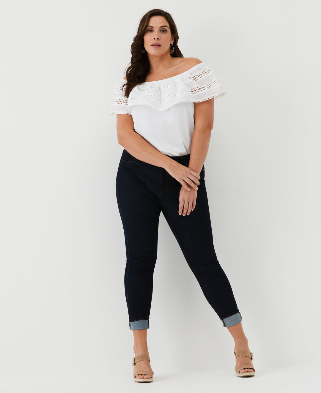 Embroidered Off The Shoulder Top (White) 