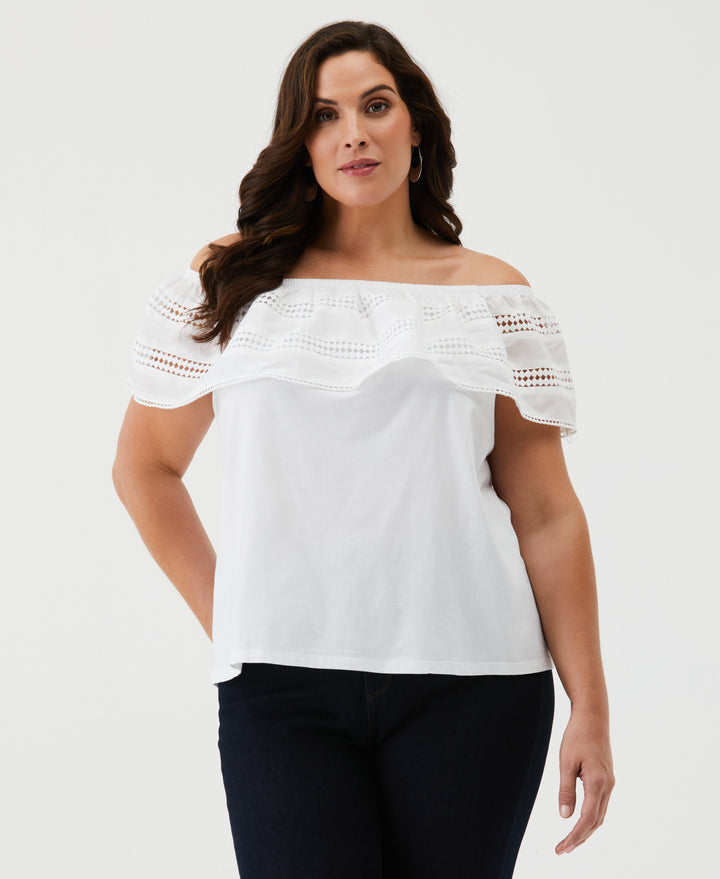 Embroidered Off The Shoulder Top (White) 