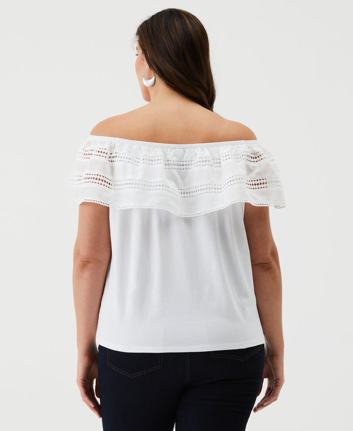 Embroidered Off The Shoulder Top (White) 