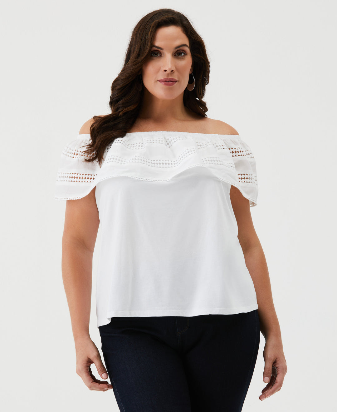 Embroidered Off The Shoulder Top (White) 