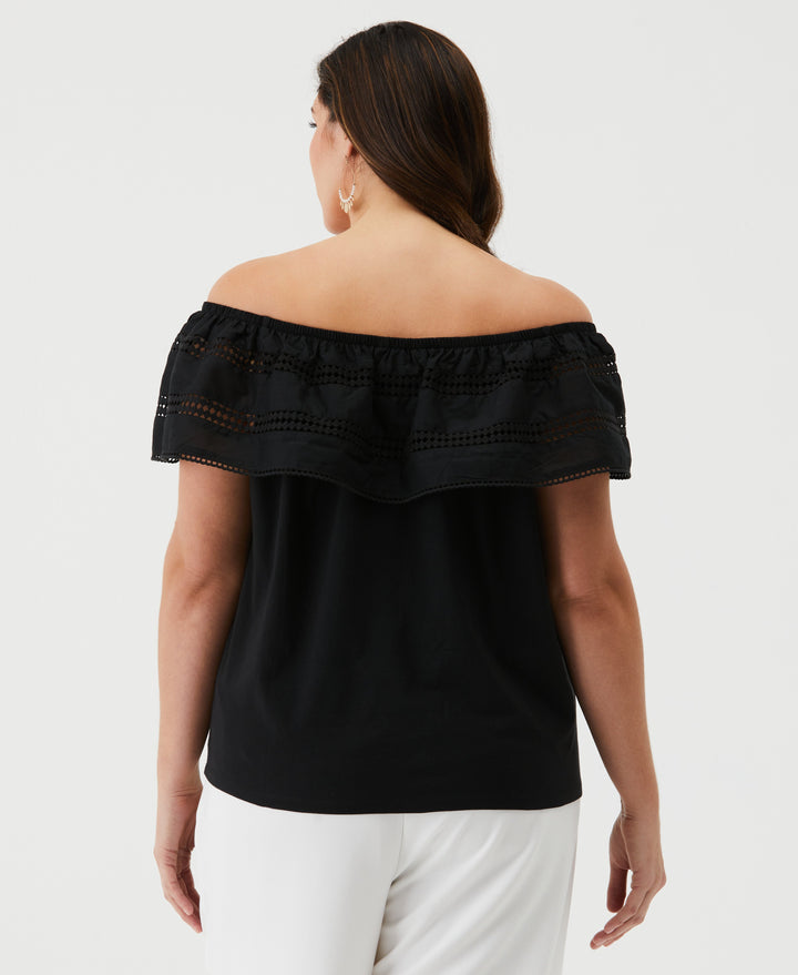 Embroidered Off The Shoulder Top (Black) 