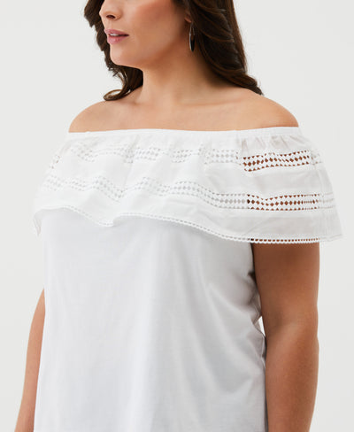Embroidered Off The Shoulder Top (White) 