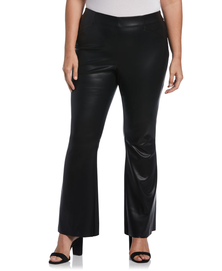 Faux Leather High Waist Boot Cut Pant (Black) 