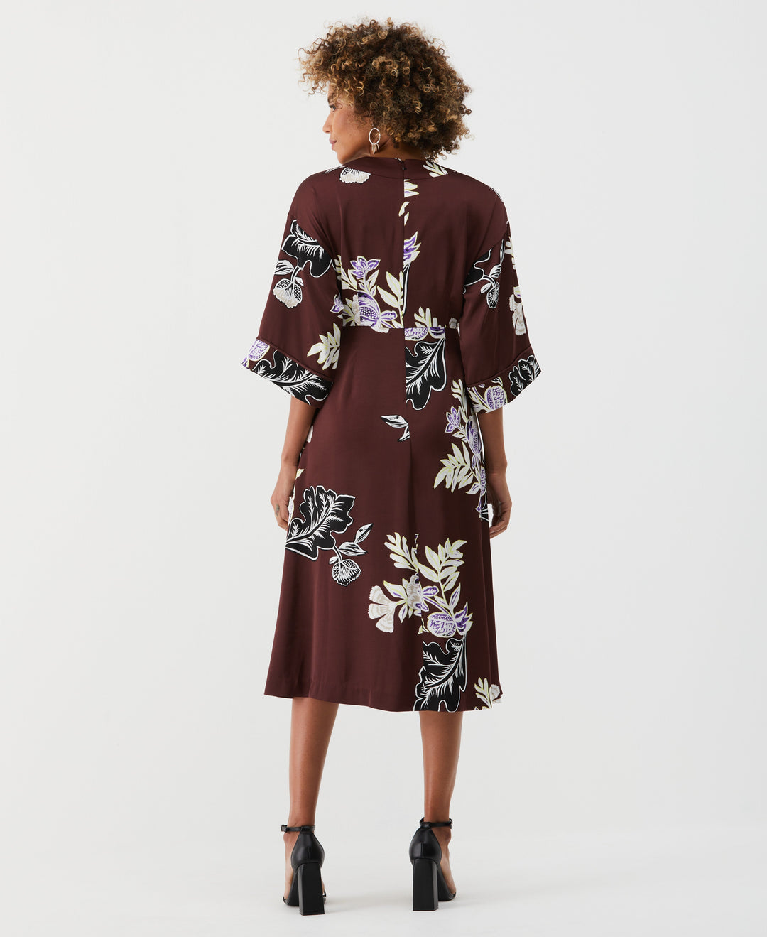 Floral Print Faux Wrap Midi Dress (Decadent Chocolate) 