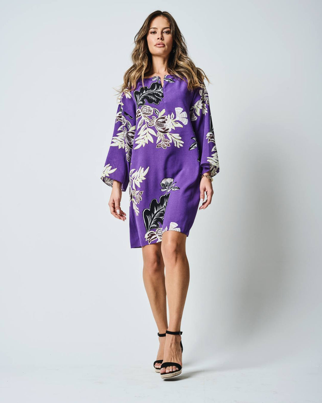 Floral Print Zip Tunic Dress (Royal Purple)