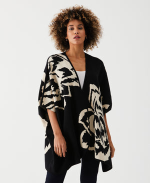 Floral Sweater Knit Cape (Black) 