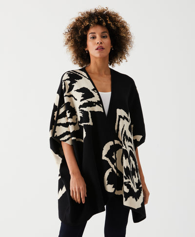 Floral Sweater Knit Cape (Black) 