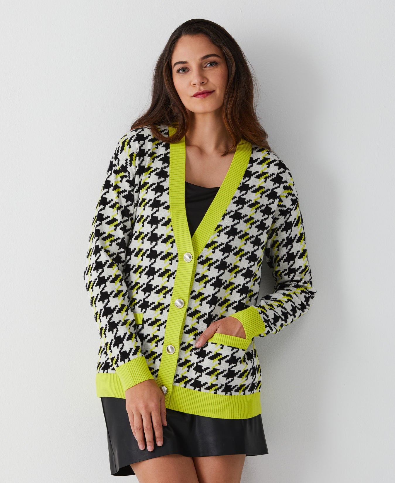 Women's Houndstooth Relaxed Cardigan | Rafaella