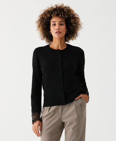 Lace Trim Button Cardigan (Black) 