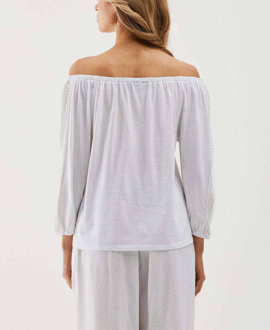 Lace Trim Off the Shoulder Top (White) 