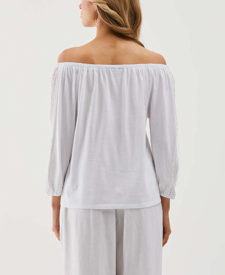 Lace Trim Off the Shoulder Top (White) 