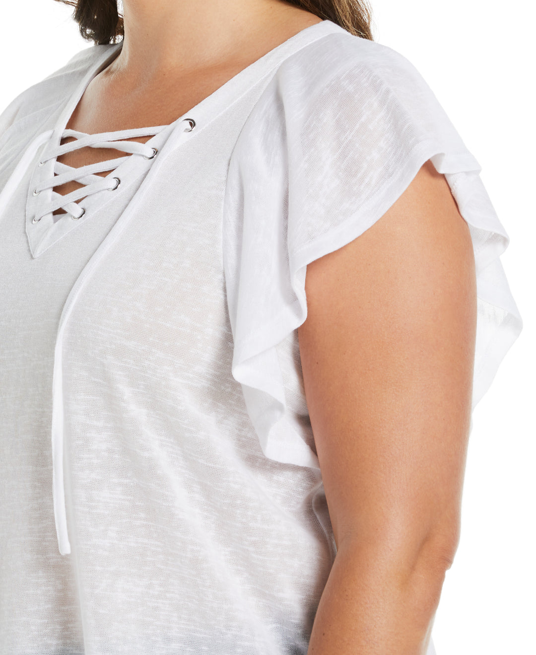 Lace-Up Flutter Sleeve Top (White) 