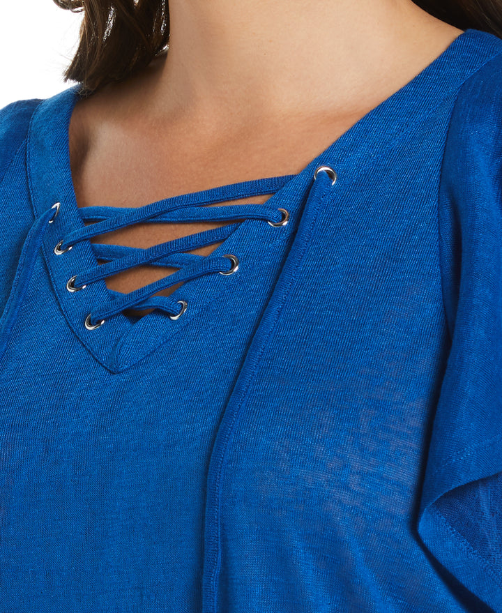 Lace-Up Flutter Sleeve Top (Princess Blue) 