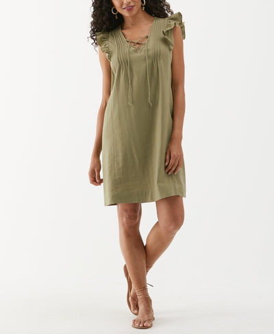 Linen Blend Pintuck Dress (Aloe) 