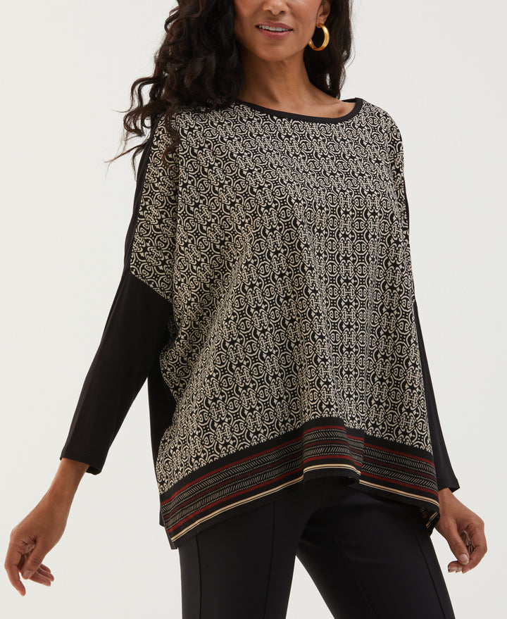 Medallion Print Knit Woven Top (Black) 