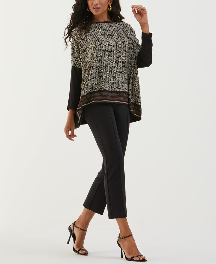 Medallion Print Knit Woven Top (Black) 