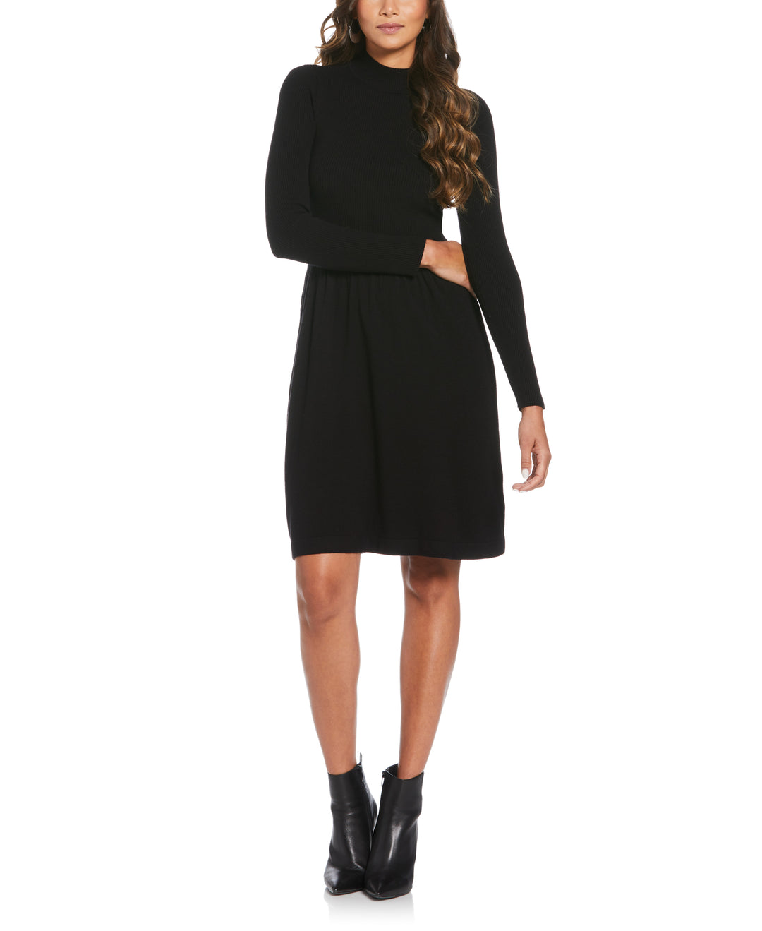 Mock Neck Sweater Dress (Black) 