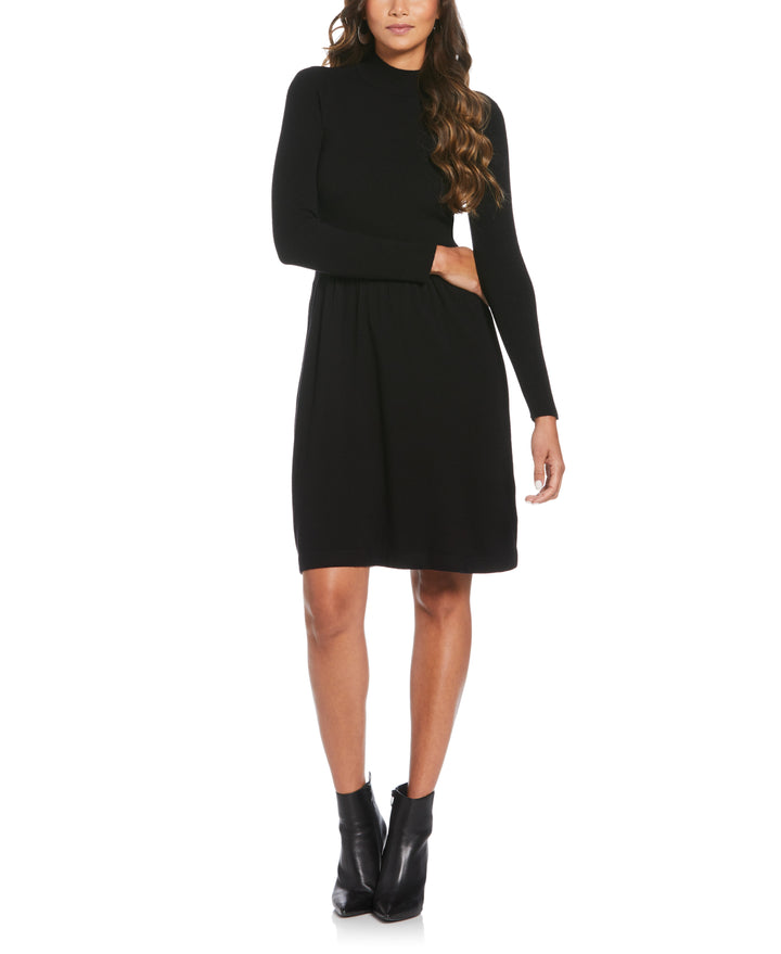 Mock Neck Sweater Dress (Black) 