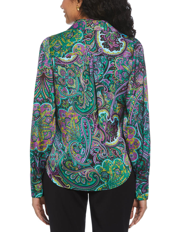Paisley Print Shine Satin Blouse (Black) 