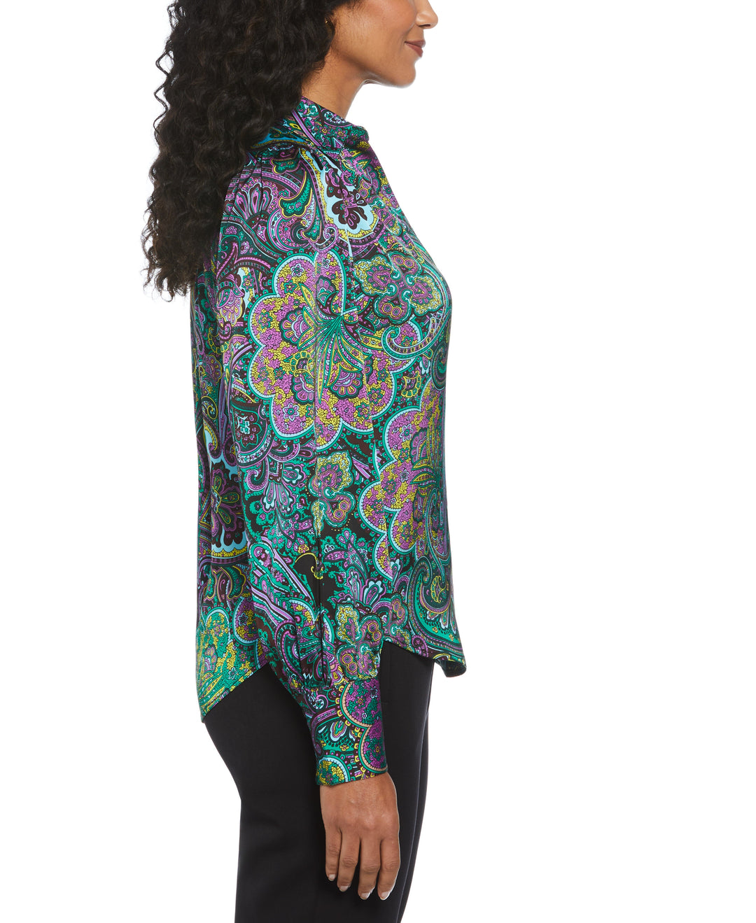 Paisley Print Shine Satin Blouse (Black) 