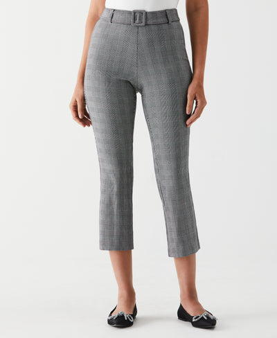 Petite Checkered Pleated Pant with Belt (Black) 