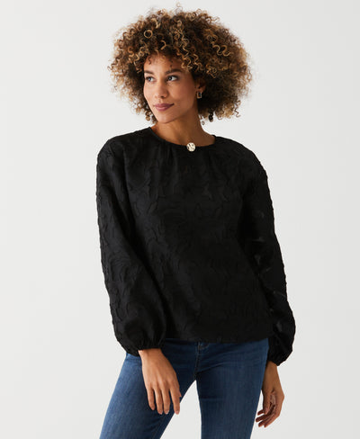 Petite Clip Organza Blouse (Black)