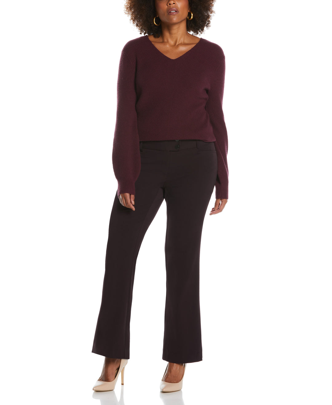 Petite Curvy Fit Boot Cut Pant (Vintage Wine) 