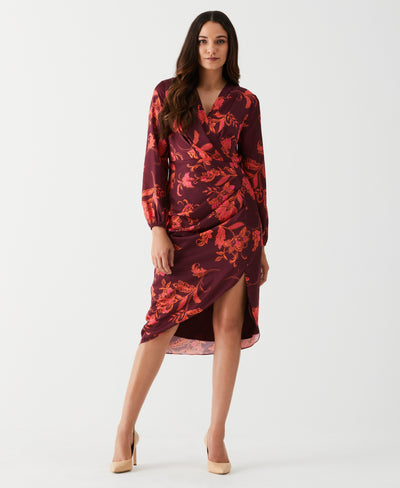 Petite Faux Wrap Midi Dress (Windsor Wine)