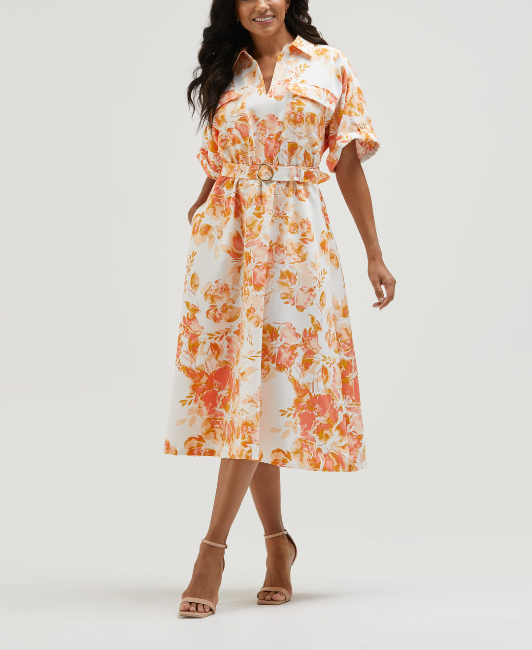Women's Petite Floral Print Utility Shirt Dress Rafaella Women's Petite Floral Print Utility Shirt Dress Rafaella